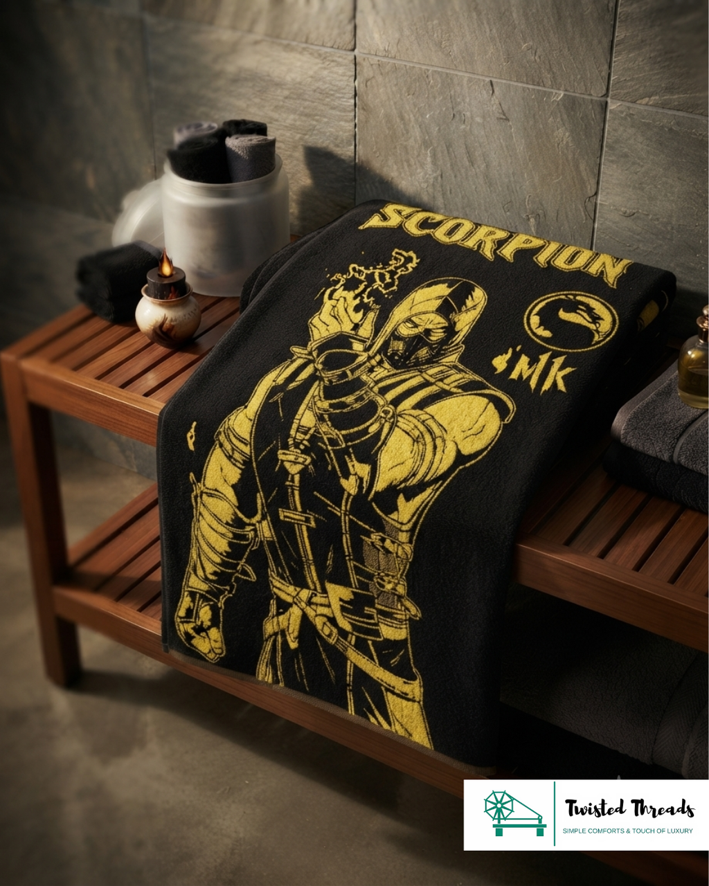 Golden Scorpion Woven Towel | Black & Gold Jacquard Cotton Bath & Beach Towel