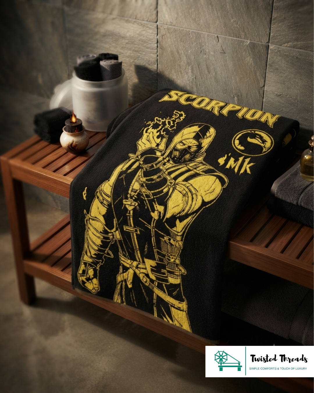 Golden Scorpion Woven Towel | Black & Gold Jacquard Cotton Bath & Beach Towel