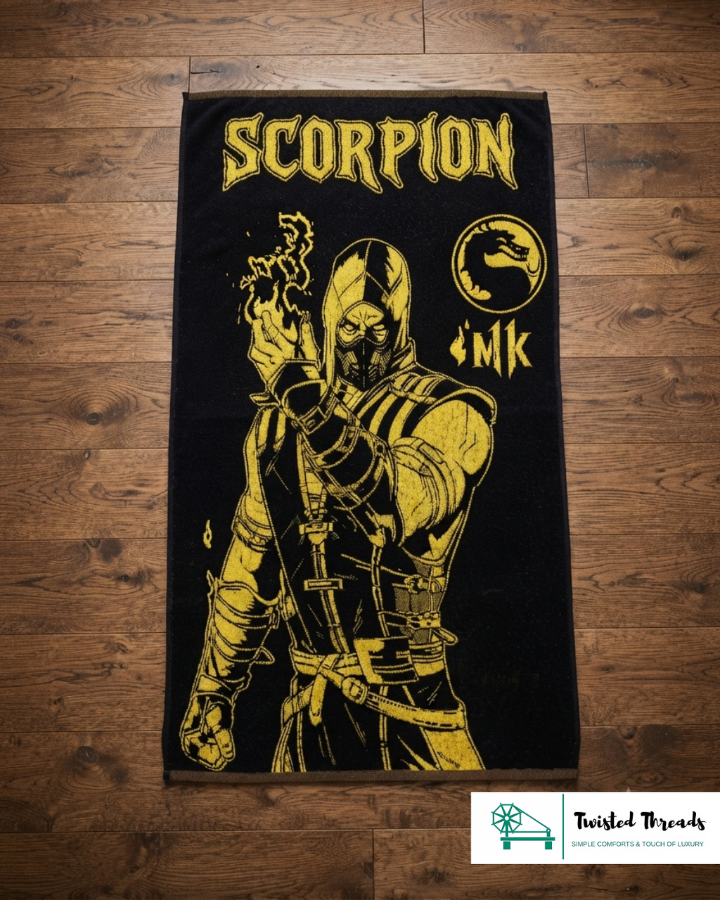 Golden Scorpion Woven Towel | Black & Gold Jacquard Cotton Bath & Beach Towel