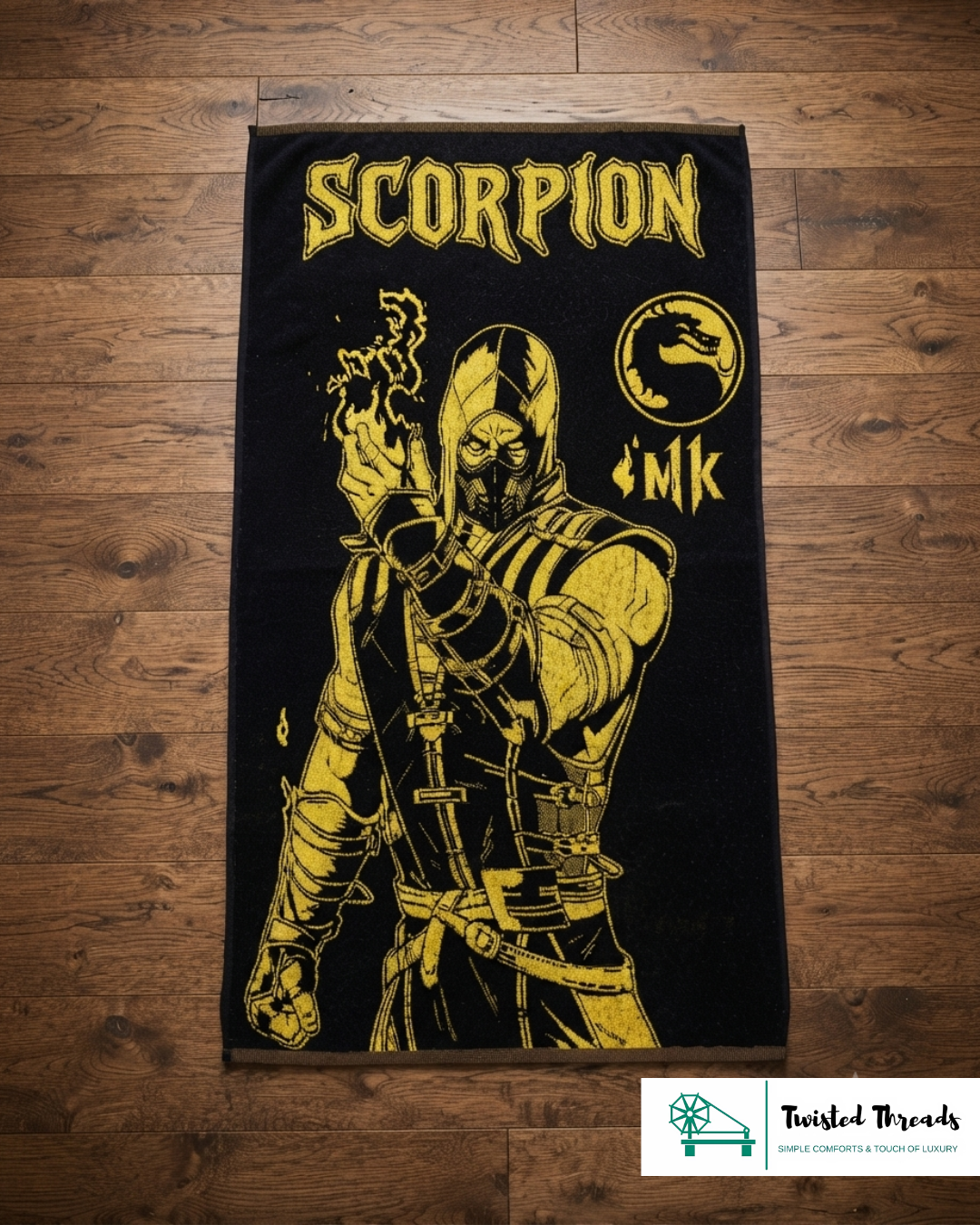 Golden Scorpion Woven Towel | Black & Gold Jacquard Cotton Bath & Beach Towel