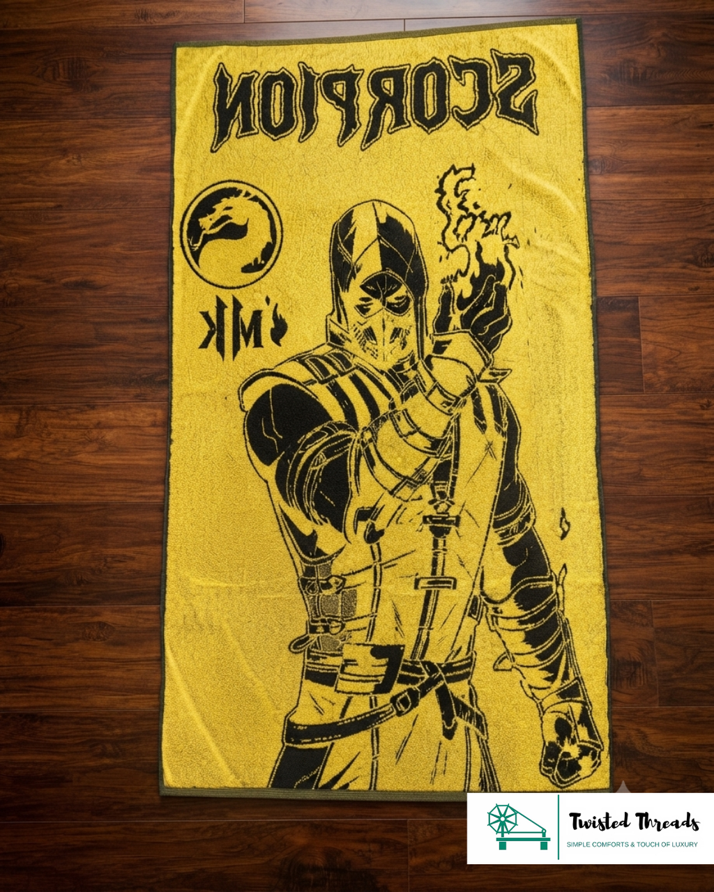 Golden Scorpion Woven Towel | Black & Gold Jacquard Cotton Bath & Beach Towel