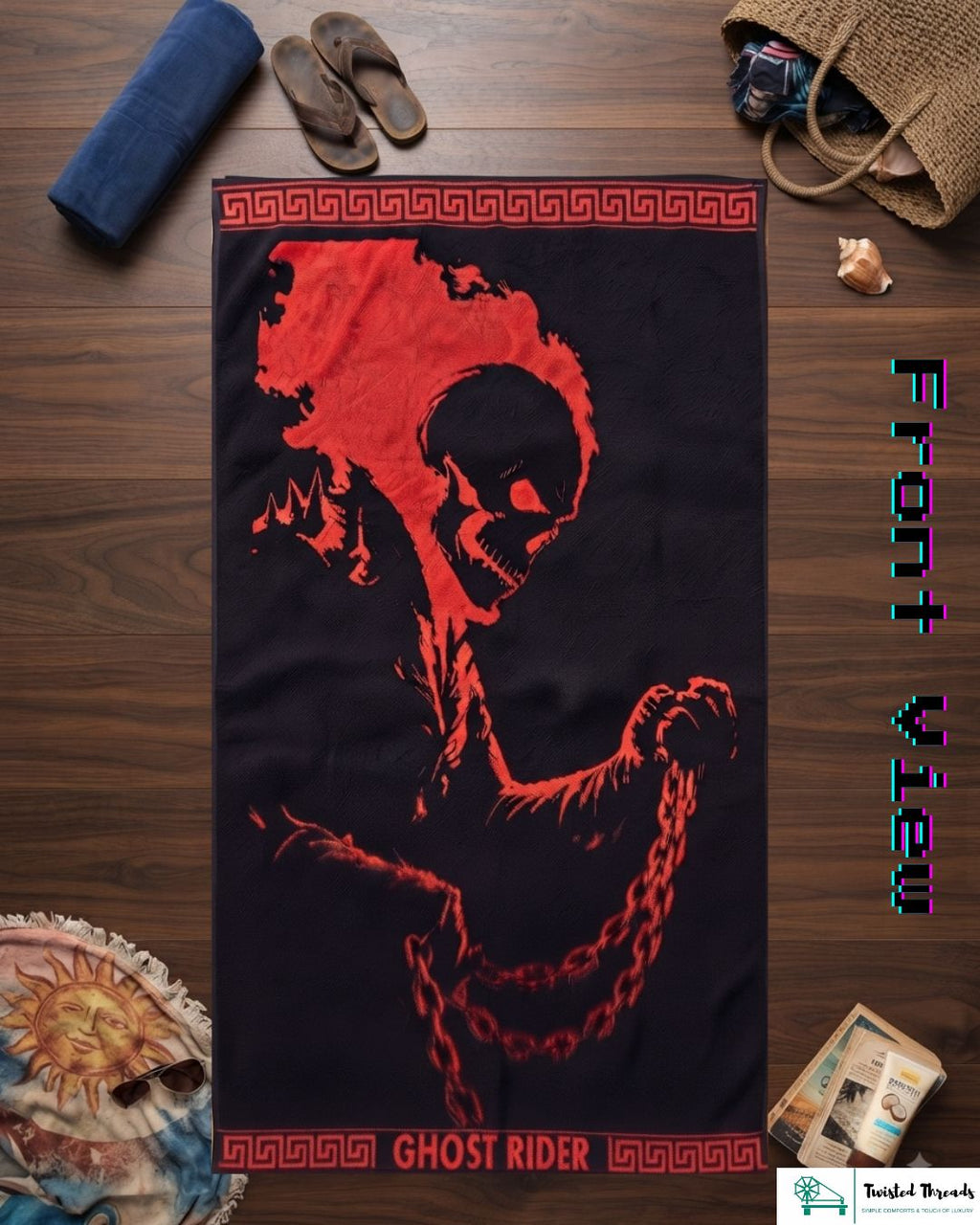 Flaming Skull Rider Woven Towel | Jacquard Cotton Beach & Bath Towel