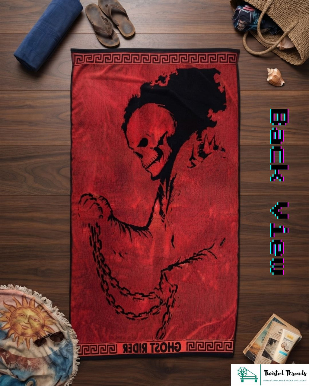 Flaming Skull Rider Woven Towel | Jacquard Cotton Beach & Bath Towel