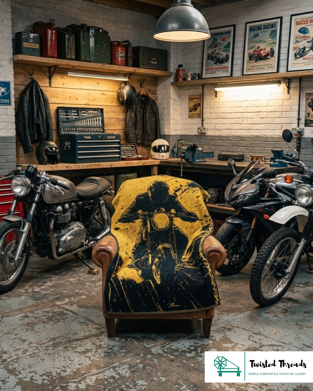 Mud Rider Dirt Bike Woven Towel | Black & Gold Jacquard Cotton Bath & Beach Towel