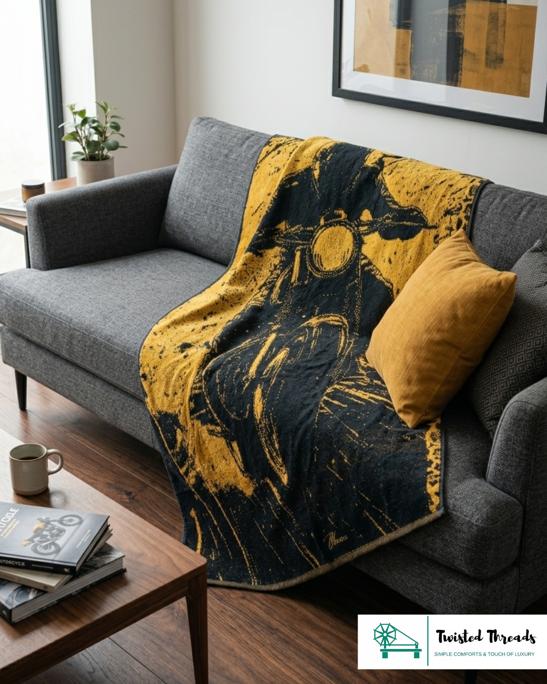 Mud Rider Dirt Bike Woven Towel | Black & Gold Jacquard Cotton Bath & Beach Towel
