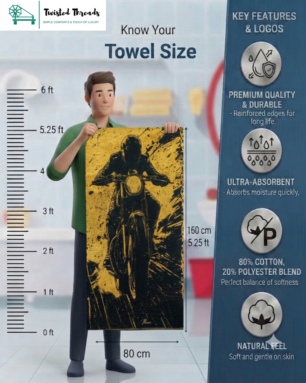 Mud Rider Dirt Bike Woven Towel | Black & Gold Jacquard Cotton Bath & Beach Towel