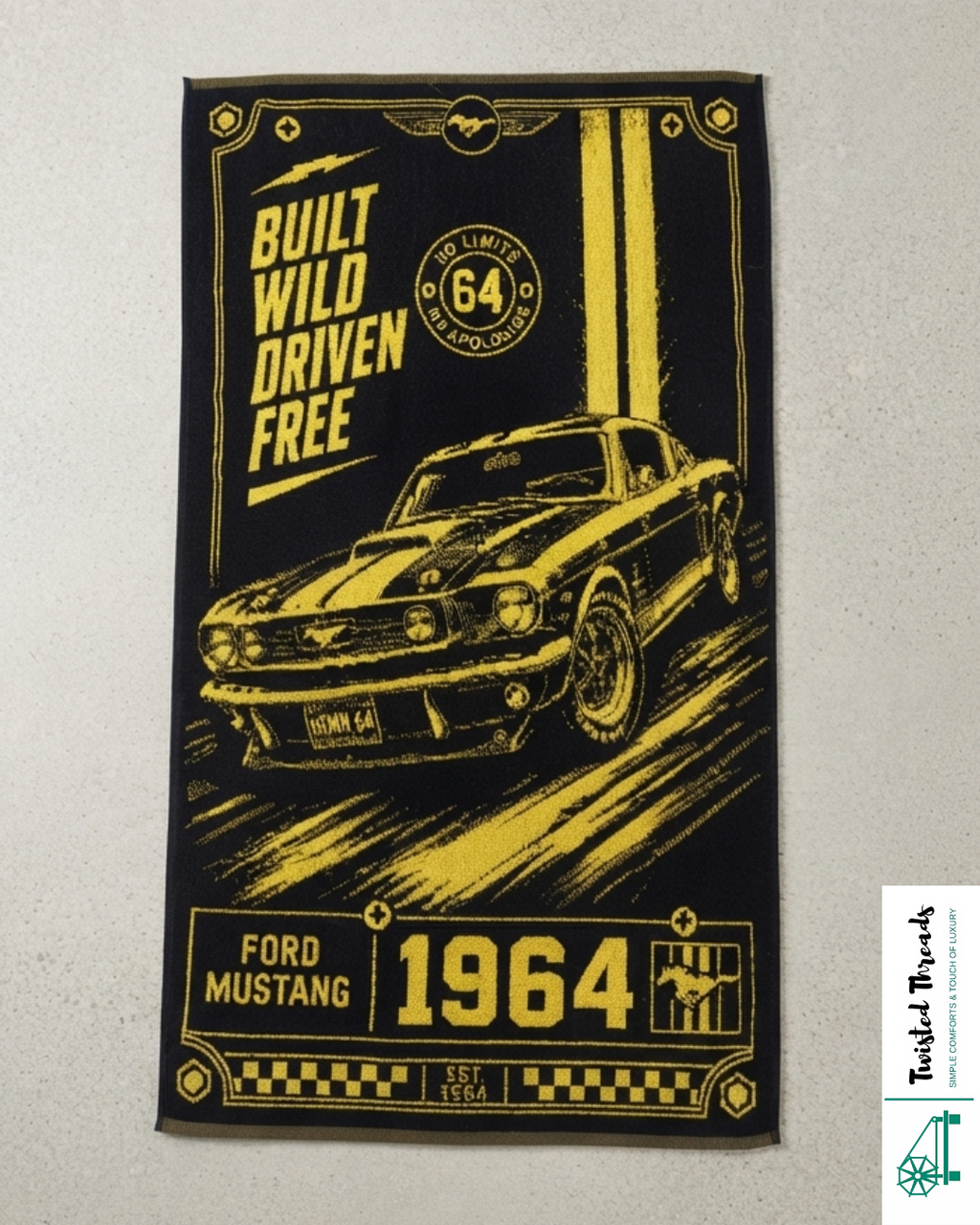 Wild Stallion Muscle Car Woven Towel | American Muscle Jacquard Cotton Bath & Beach Towel