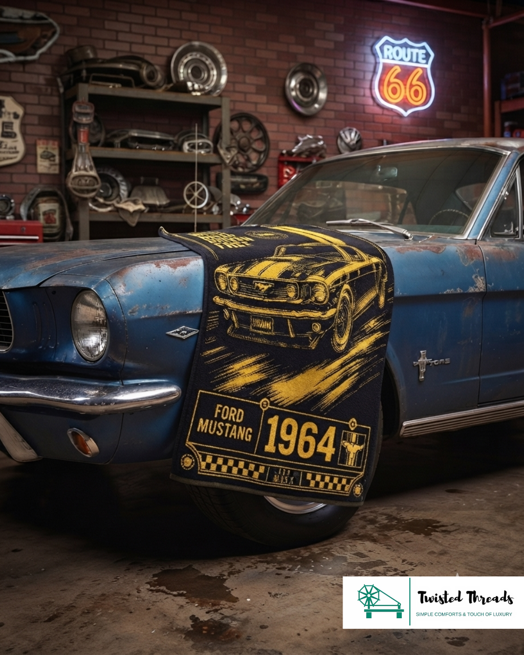 Wild Stallion Muscle Car Woven Towel | American Muscle Jacquard Cotton Bath & Beach Towel
