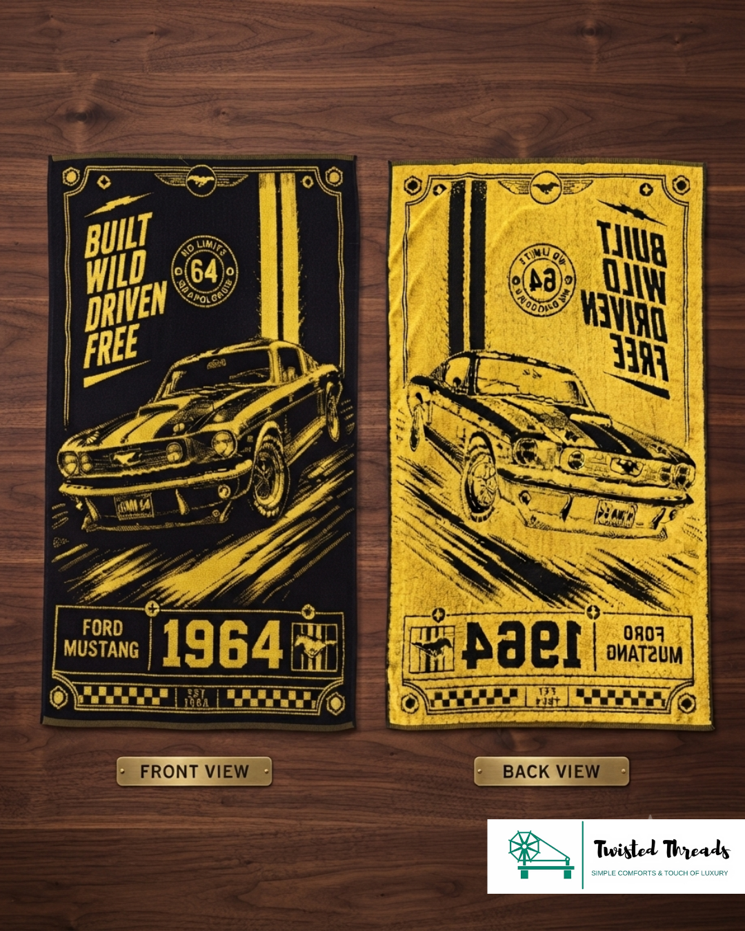 Wild Stallion Muscle Car Woven Towel | American Muscle Jacquard Cotton Bath & Beach Towel
