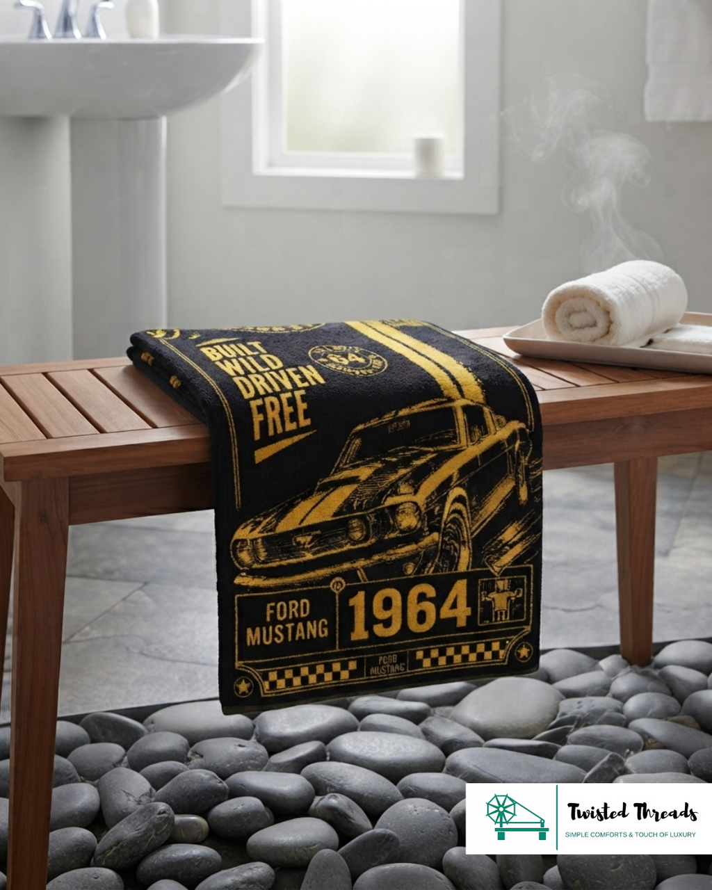 Wild Stallion Muscle Car Woven Towel | American Muscle Jacquard Cotton Bath & Beach Towel