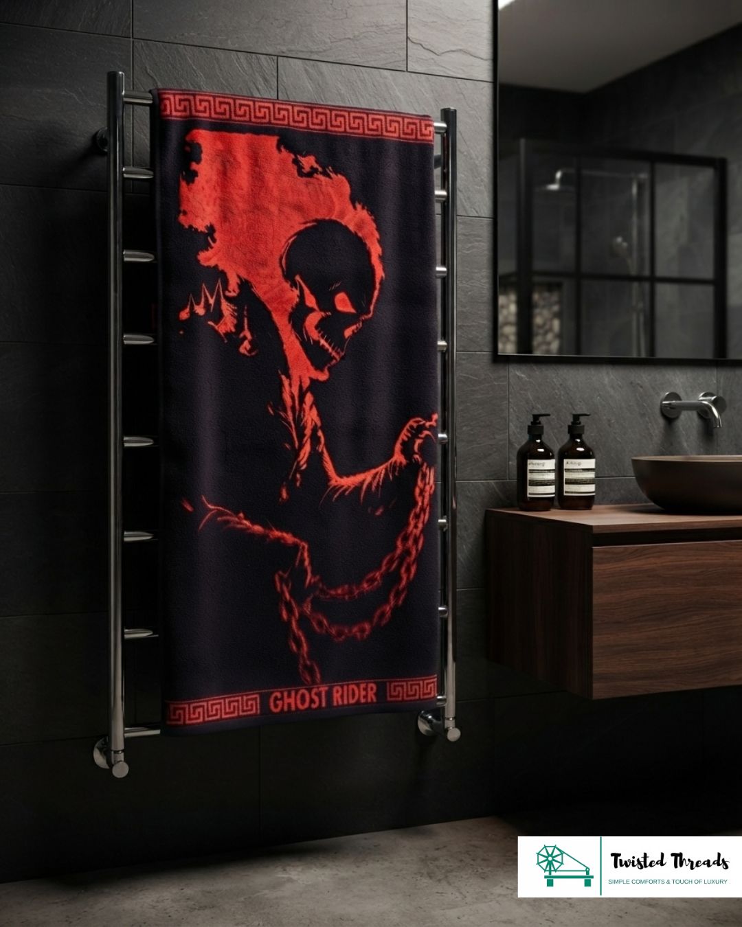 Flaming Skull Rider Woven Towel | Jacquard Cotton Beach & Bath Towel