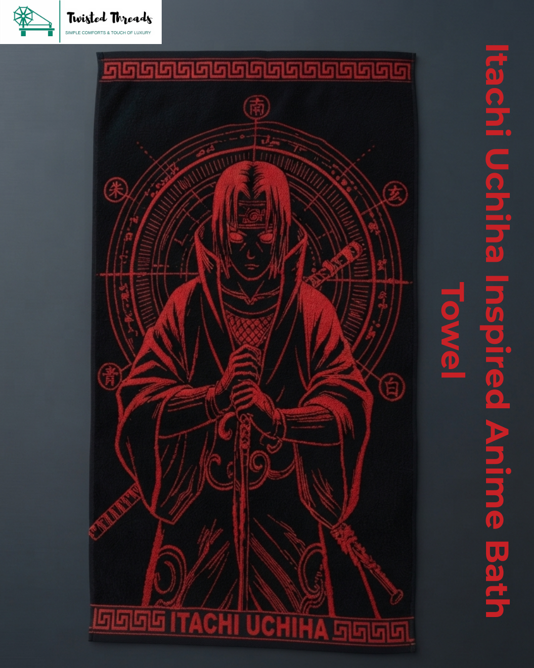 Crimson Eye Shinobi Woven Towel | Anime Jacquard Cotton Bath & Beach Towel