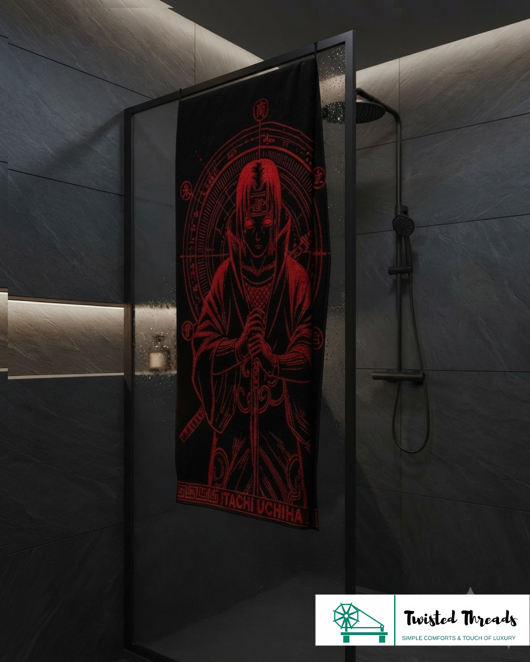 Crimson Eye Shinobi Woven Towel | Anime Jacquard Cotton Bath & Beach Towel