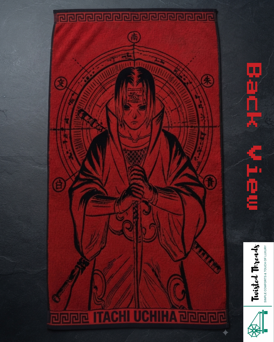 Crimson Eye Shinobi Woven Towel | Anime Jacquard Cotton Bath & Beach Towel