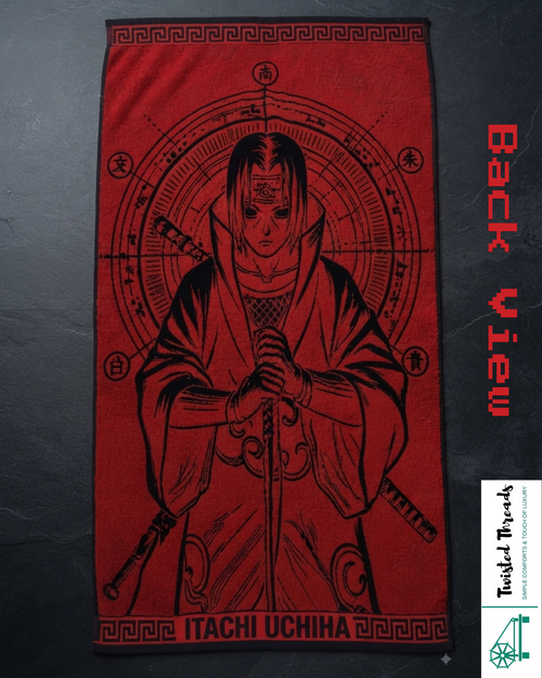 Crimson Eye Shinobi Woven Towel | Anime Jacquard Cotton Bath & Beach Towel
