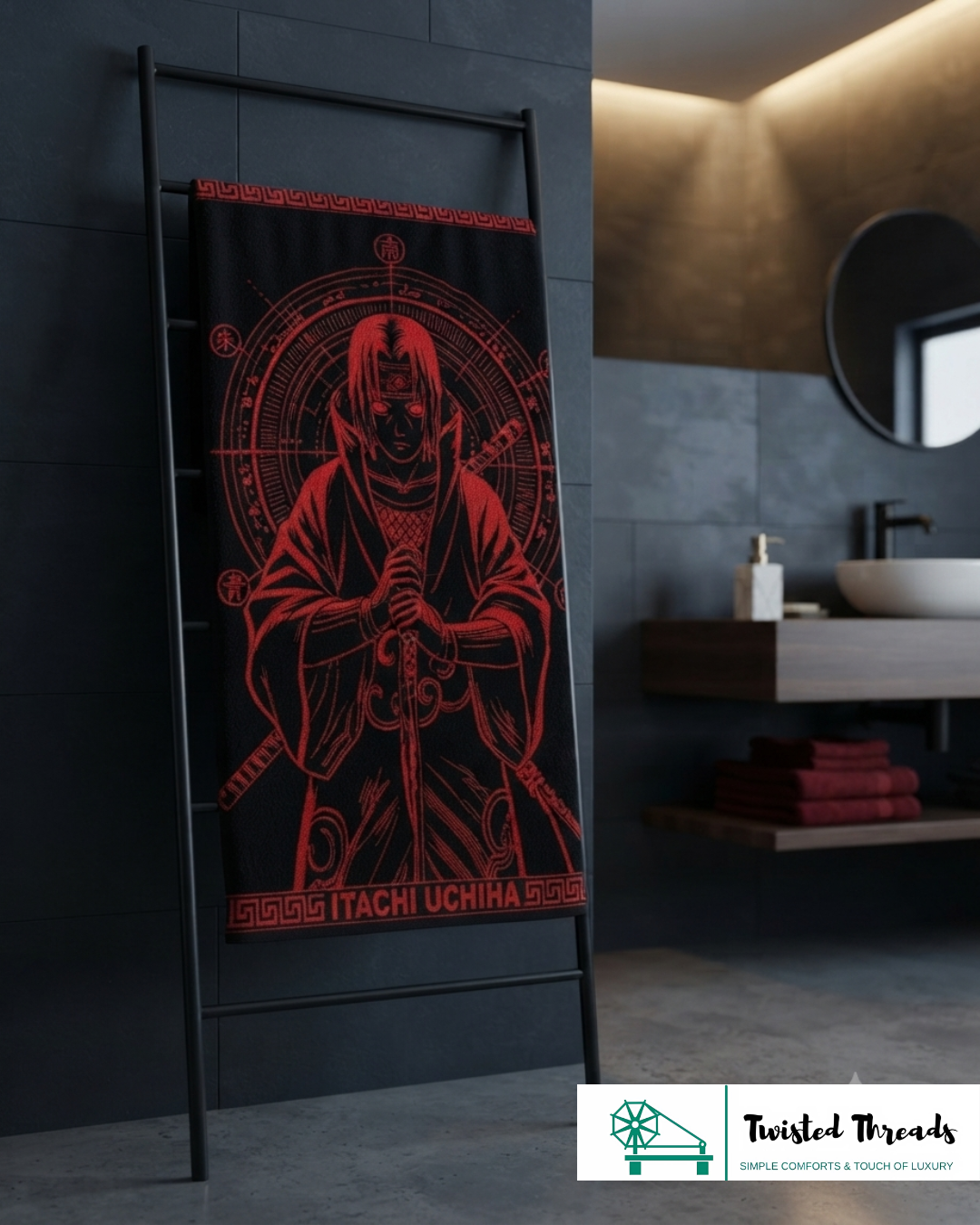 Crimson Eye Shinobi Woven Towel | Anime Jacquard Cotton Bath & Beach Towel