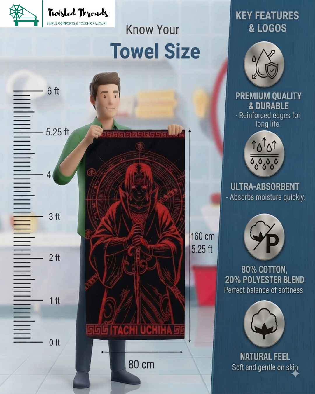 Crimson Eye Shinobi Woven Towel | Anime Jacquard Cotton Bath & Beach Towel