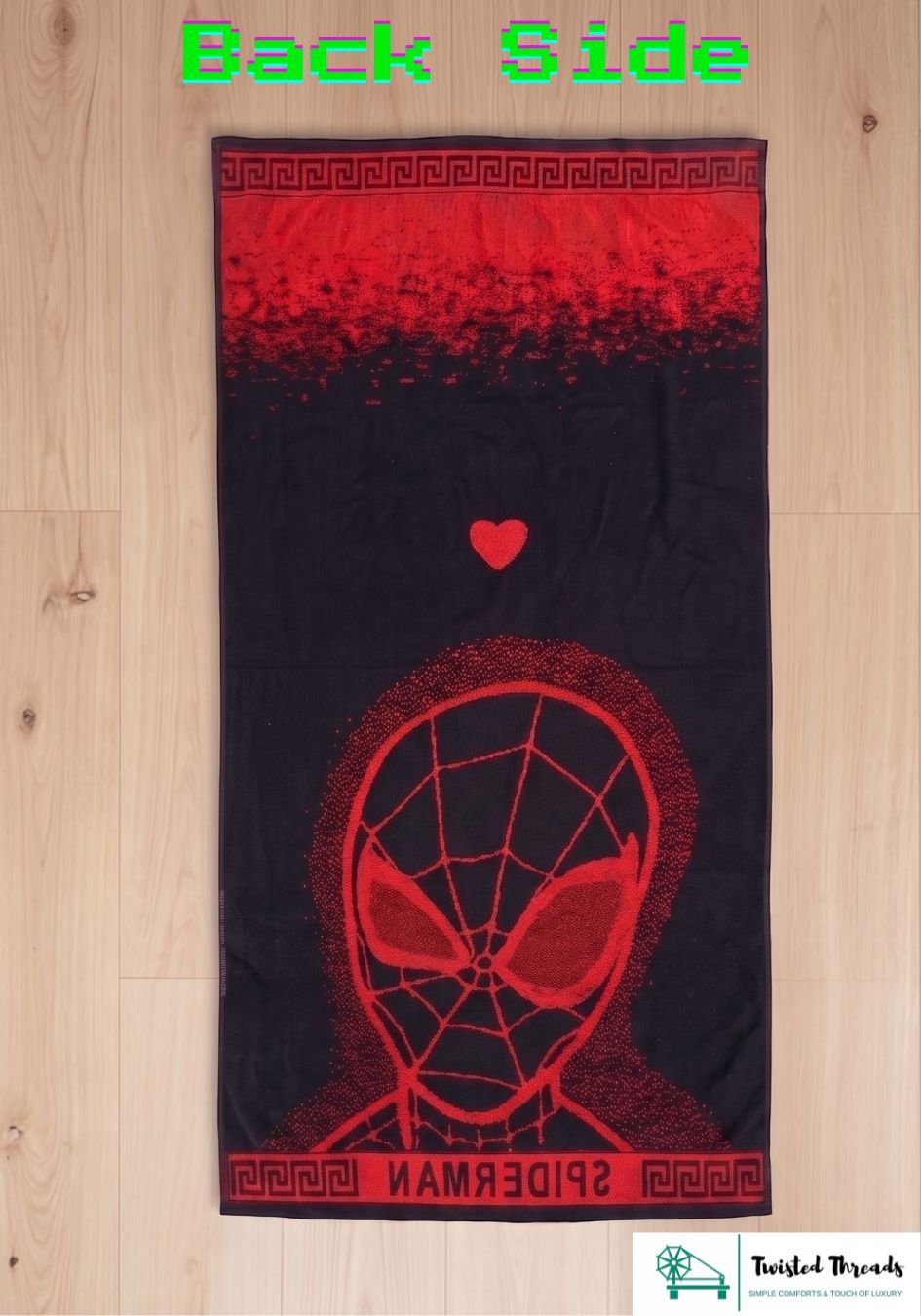 Web Hero Mask Woven Towel | Red & Blue Jacquard Cotton Bath & Beach Towel