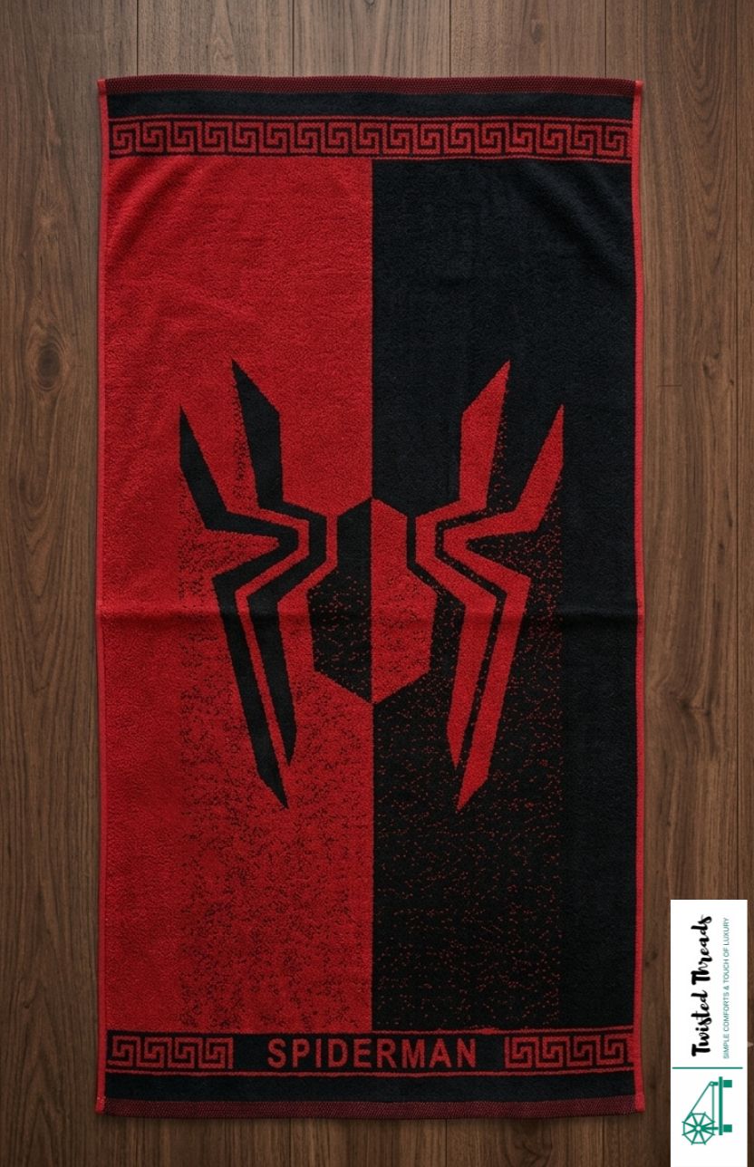 Crimson Spider Woven Towel | Red & Black Jacquard Cotton Bath & Beach Towel