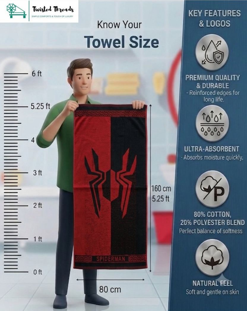 Crimson Spider Woven Towel | Red & Black Jacquard Cotton Bath & Beach Towel