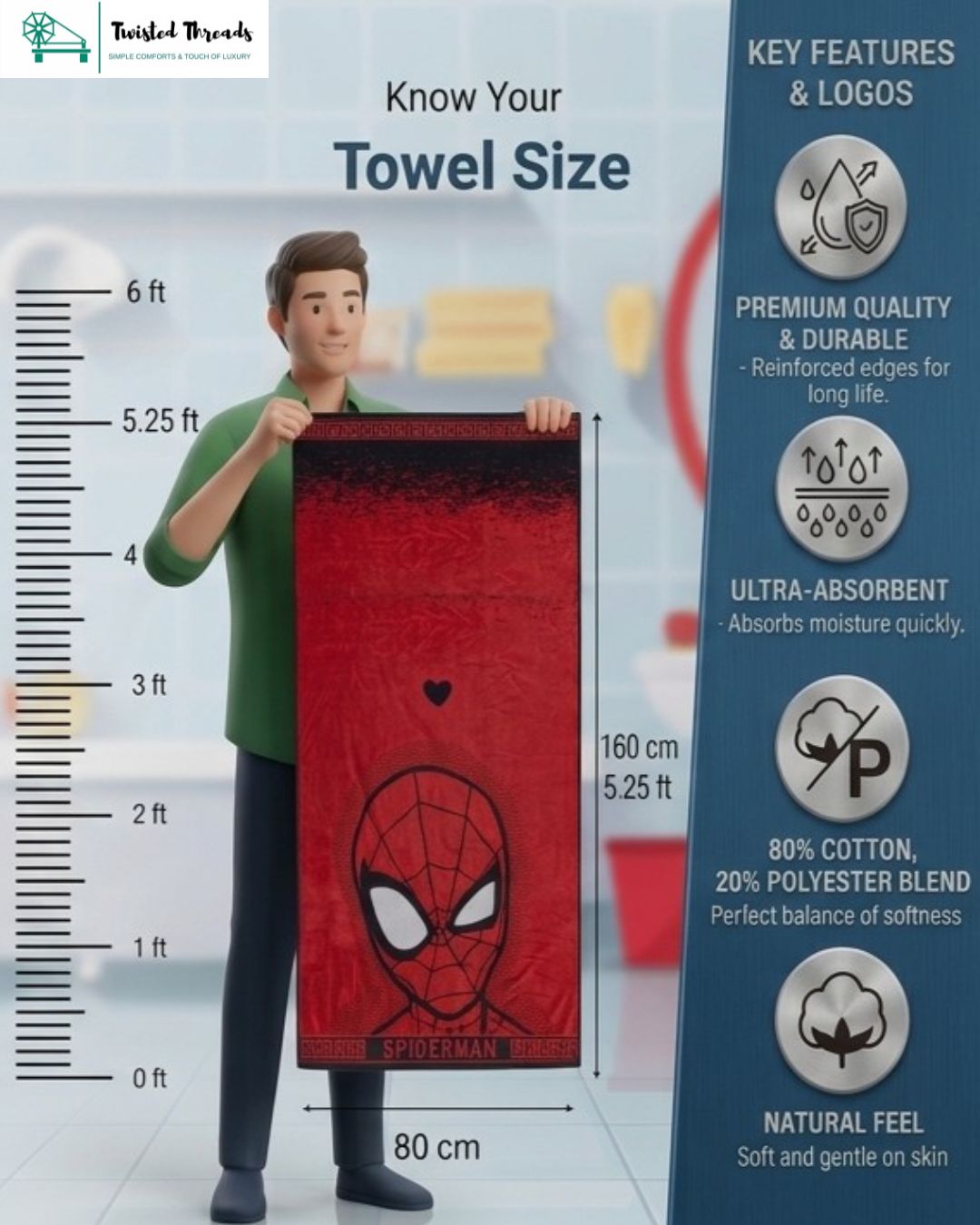 Web Hero Mask Woven Towel | Red & Blue Jacquard Cotton Bath & Beach Towel